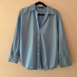 Zara Blue Button Down Shirt Boxy Oversized Boyfriend Cotton Women's size Medium